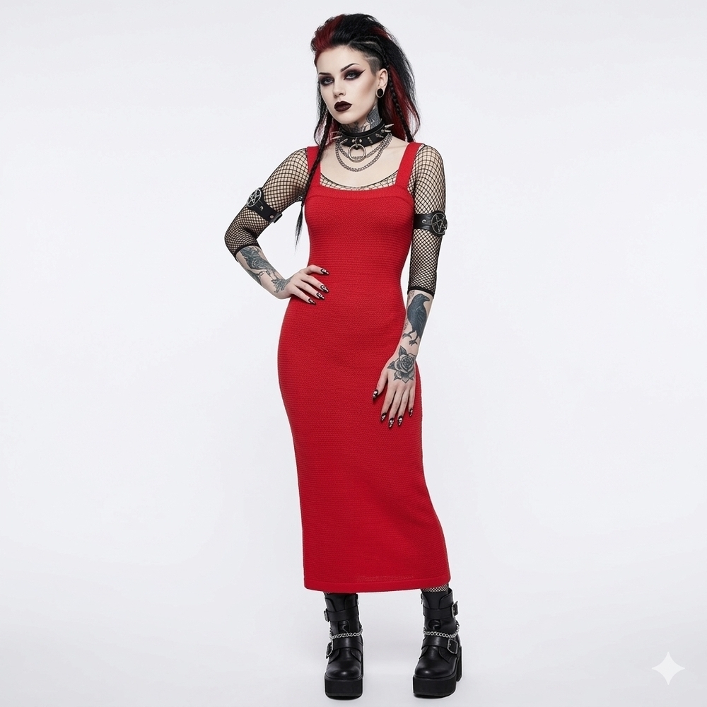 Red Grunge Ripped Stocking Dress NWT